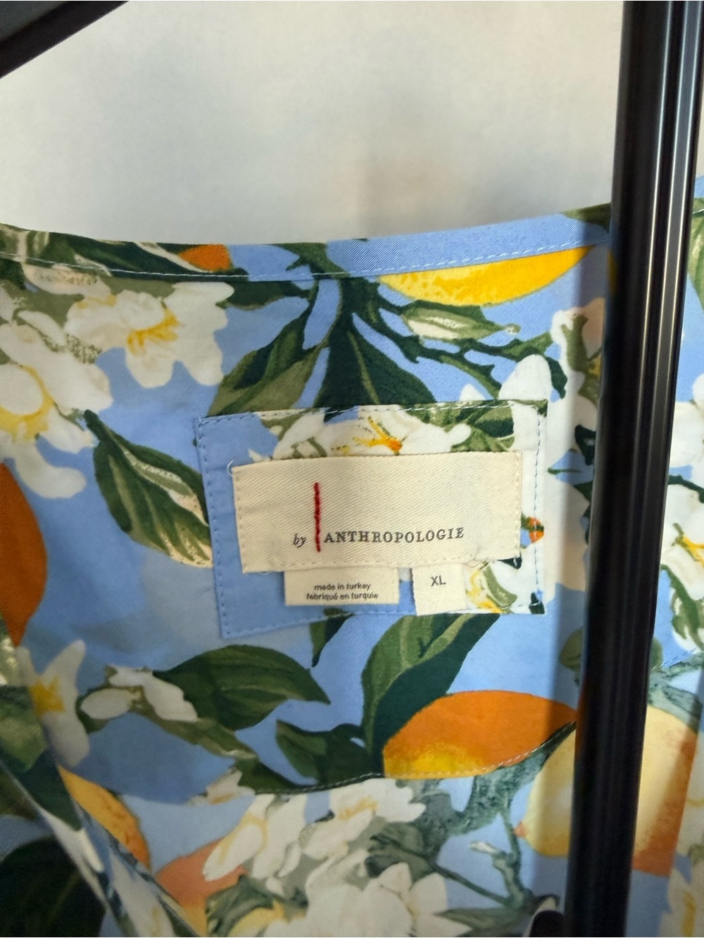 Anthropologie Blue Maxi Dress with Yellow Lemon Print - Picture 3 of 4